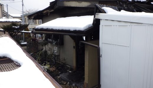 【宮城県仙台市】雪がある場所で、火災に遭った建物の解体工事